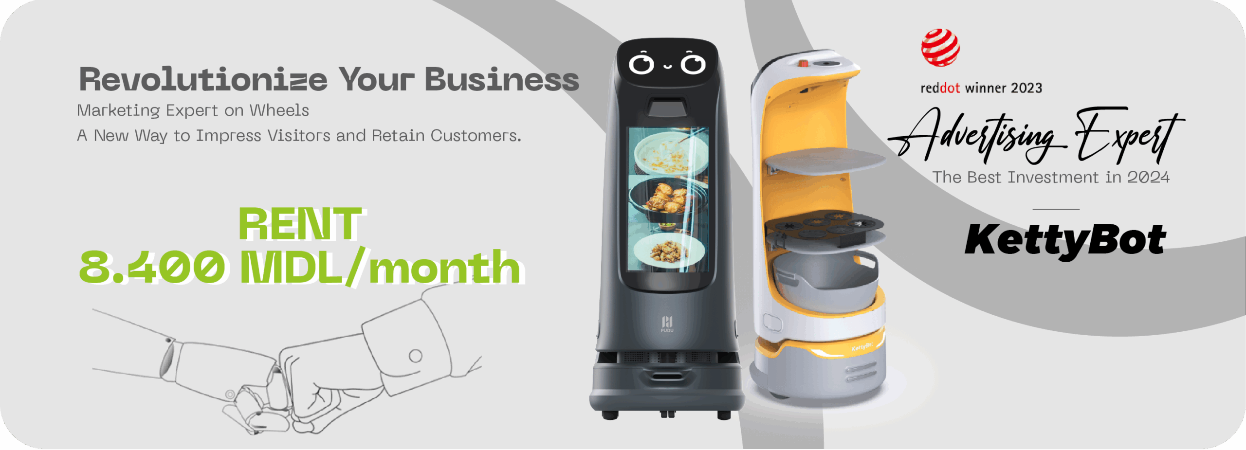 robot de livrare KettyBot Pro, robot ospătar, robot cu afișaj publicitar, robot promotor intelligent,  robot HoReCa, robot pentru restaurant, robot pentru hoteluri, robot recepție clienți, robot de servire mese, KettyBot Pro preț,  robot închiriere, toreco, moldova