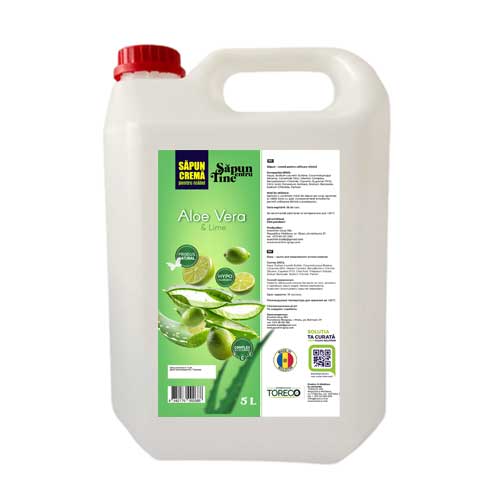 săpun lichid profesional, săpun cremă 5L, săpun Aloe Vera, igienă mâini, produse curățenie, săpun pentru dozator, fără parabeni, săpun pentru piele sensibilă, toreco, md